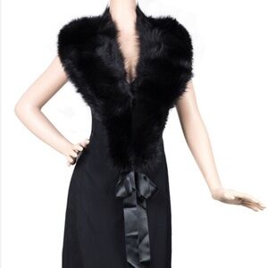 Faux Fur Wrap with Satin Sash Women’s One Size Black Goth Lolita NWOT BO…